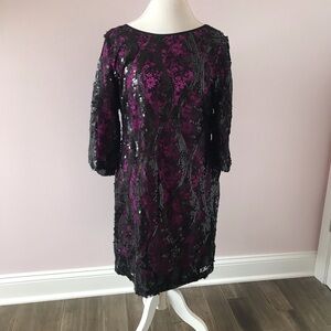 Gorgeous Magenta dress with black sequined lace overlay